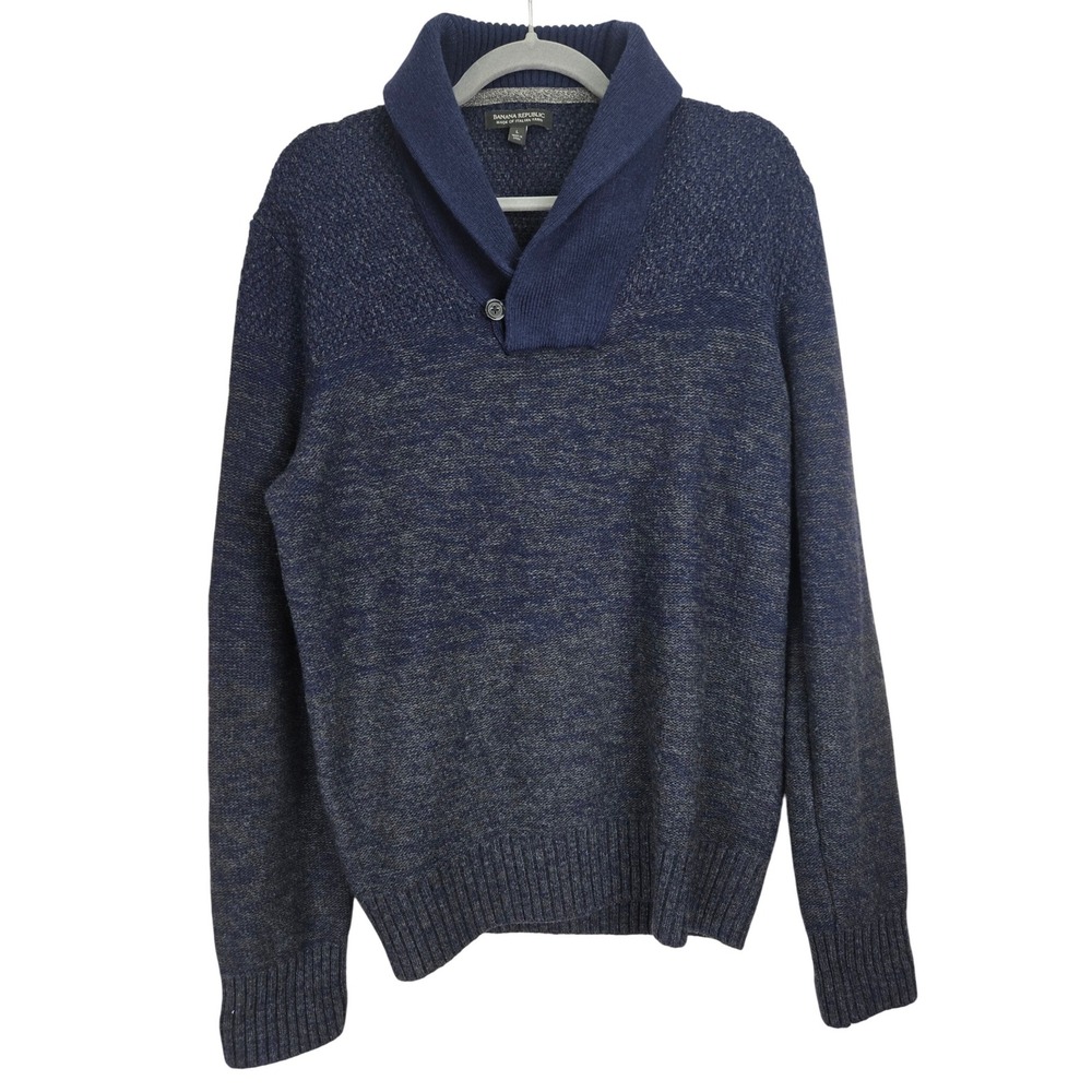Banana Republic Italian‎ Yarn Wool Blend Mens Sweater Large Shawl Collar Preppy